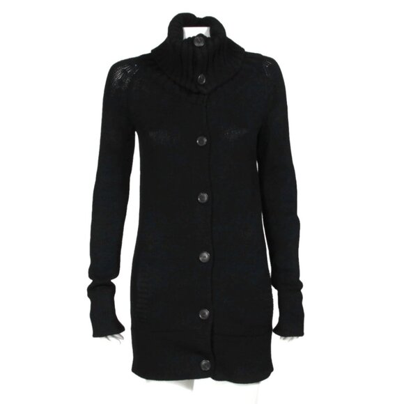 THEORY 100% Cashmere Black Turtleneck Button Long Cardigan Sweater XS/S /327 - Picture 1 of 7